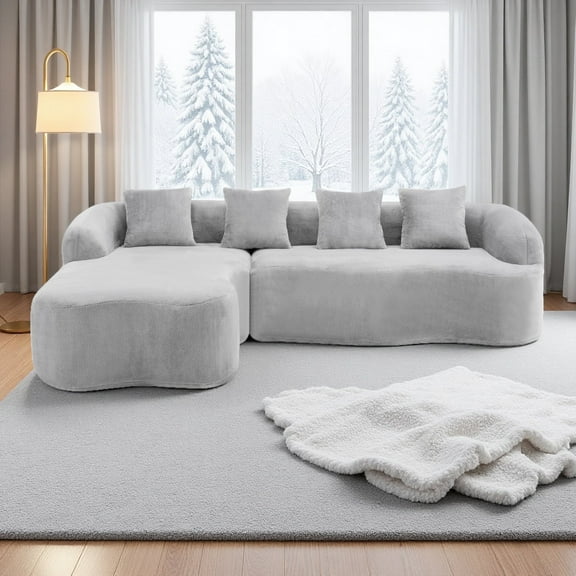 Modular L-Shaped Deep Seat and No Assembly Required Sectional Sofa with Chaise, 104.7" Comfortable Compressed Sofa Couch Grey