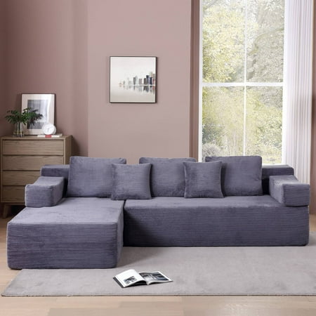 104.7" Modular Sectional Sofa with L-Shape Chaise, Modern Cloud Sofa Couch for Living Room, Grey