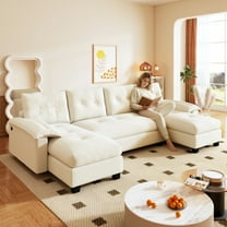 104.7" U-Shaped Sleeper Sofa with Pull Out Bed,2 in 1 Convertible Couch Bed with Removable Armrests & USB Ports,Oversized Sectional Modular with Chaise Lounge for Living Room/Home/Apartment,Beige