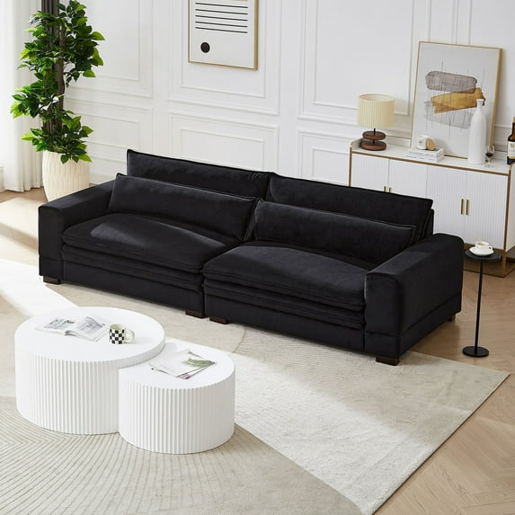 104.7" Velvet Loveseat Sofa Couch, 2 Seater Sofa with Deep Seat and Padded Cushions, Oversized Accent Sofa with Solid Wood Legs for Living Room, Apartment, Studio, Office, Matt Black