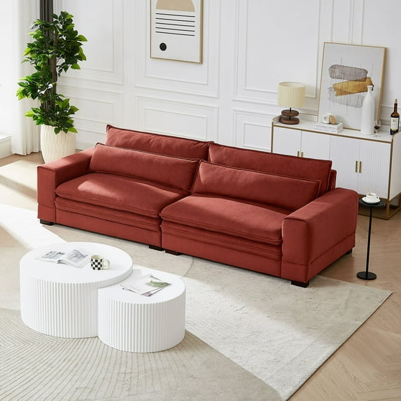 104.7" Velvet Loveseat Sofa Couch, 2 Seater Sofa with Deep Seat and Padded Cushions, Oversized Accent Sofa with Solid Wood Legs for Living Room, Apartment, Studio, Office, Red