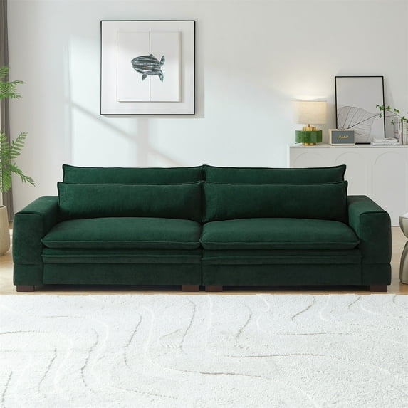 104.72'' Mid-Century Modern Sofa , 4 Seat Couch With 2 Pillows, Double Cushions and Solid Wood Leg, Fabric Upholstered Loveseat Sofa For Livingroom Apartment Office