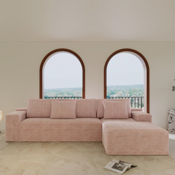 104" Boneless Couch, Sectional Couches for Living Room, Pink Modern Sectional Sofa with L-Shape Chaise, Deep Seat Upholstered, No Assembly Required