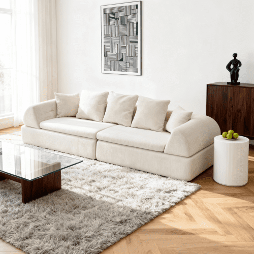 104" Cloud Modular Oversized Sofa Couch, Large Couch with Deep Seat, Oversized Modular Sofa with No Assembly for Living Room Apartment, White