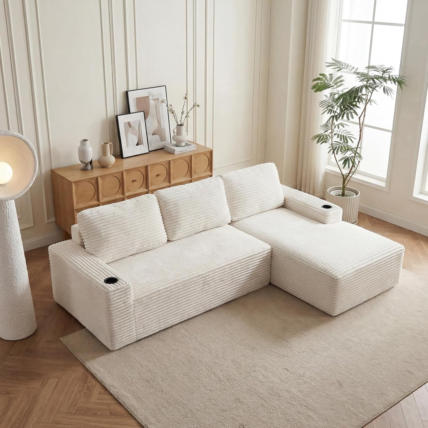 104" Cloud Modular Sectional Sofa, Corduroy Boneless L-Shape Chaise Couch with Deep Seat for Living Room Bedroom, No Assembly Required
