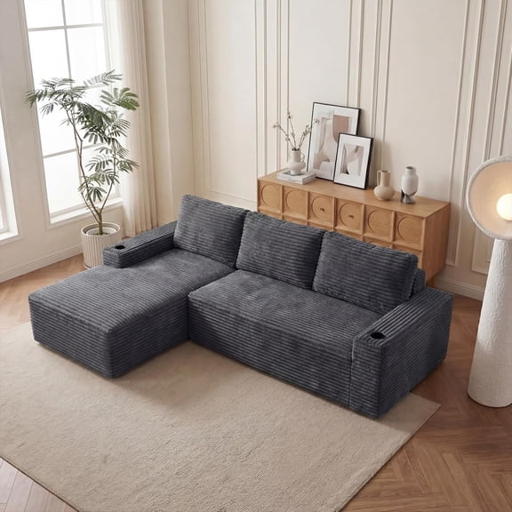 104" Cloud Modular Sectional Sofa, Corduroy Boneless L-Shape Chaise Couch with Deep Seat for Living Room Bedroom, No Assembly Required