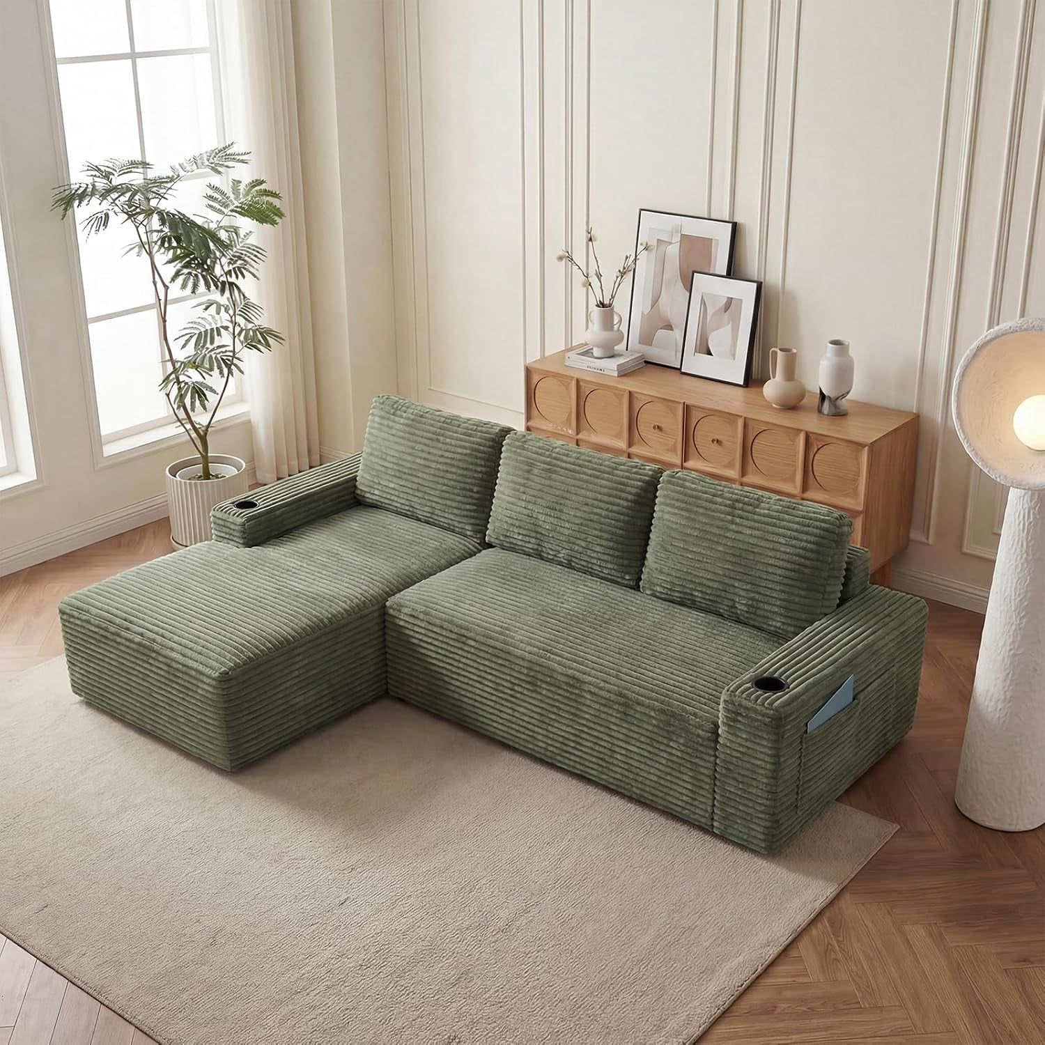 104" Cloud Modular Sectional Sofa, Corduroy Boneless L-Shape Chaise Couch with Deep Seat for Living Room Bedroom, No Assembly Required