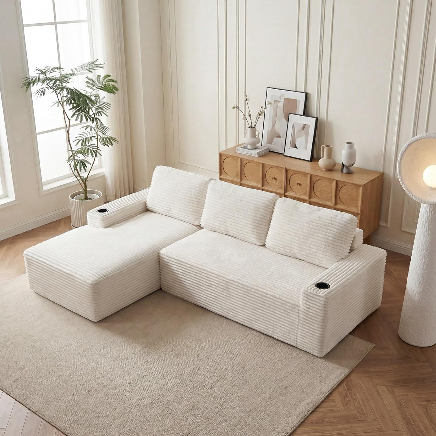 104" Cloud Modular Sectional Sofa, Corduroy Boneless L-Shape Chaise Couch with Deep Seat for Living Room Bedroom, No Assembly Required