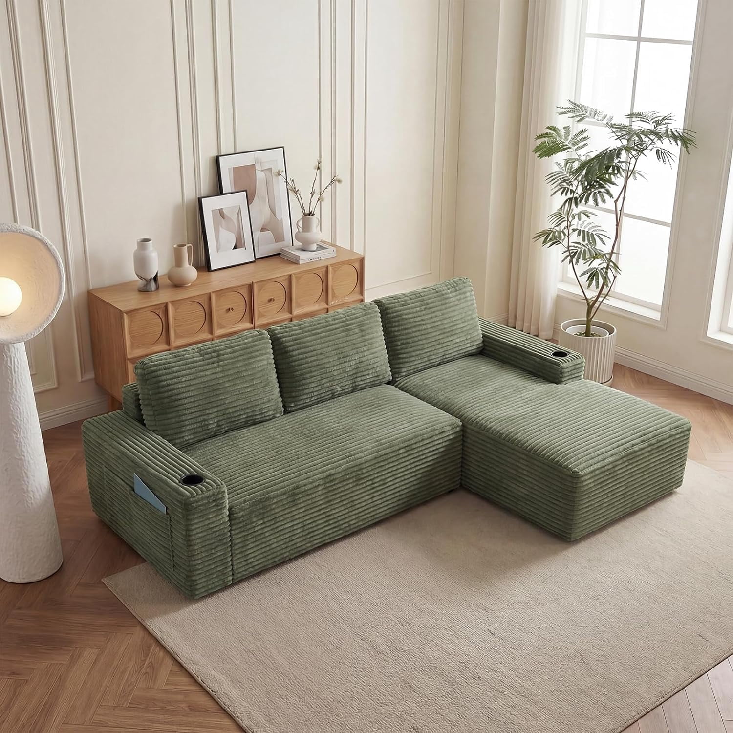 104" Cloud Modular Sectional Sofa, Corduroy Boneless L-Shape Chaise Couch with Deep Seat for Living Room Bedroom, No Assembly Required
