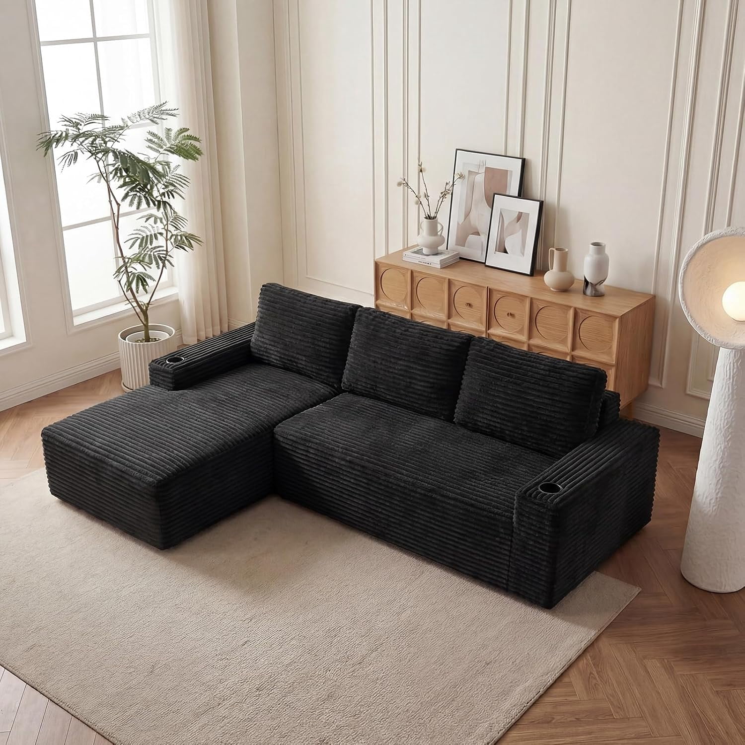 104" Cloud Modular Sectional Sofa, Corduroy Boneless L-Shape Chaise Couch with Deep Seat for Living Room Bedroom, No Assembly Required