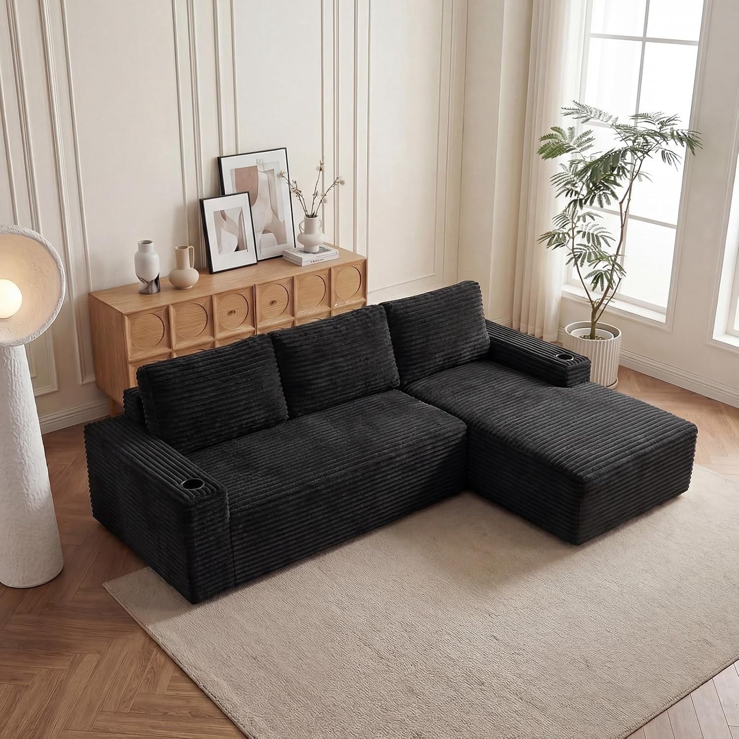 104" Cloud Modular Sectional Sofa, Corduroy Boneless L-Shape Chaise Couch with Deep Seat for Living Room Bedroom, No Assembly Required