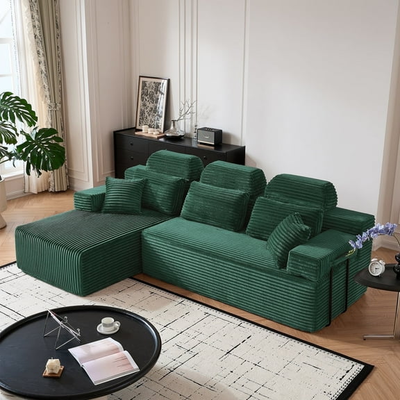 104″ Cloud Modular Sectional Sofa, Modern L-Shaped Sectional Couches for Living Room, Corduroy Boneless Couch in a Box, No Assembly Required (Green)
