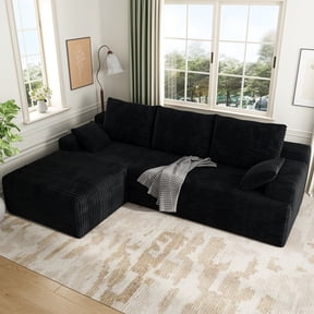104" Cloud Sectional Couch with L-Shape Chaise, Modern Modular Sofa with Deep Seat, Upholstered Couches with Back Cushion for Living Room Bedroom, No Assembly Required, Dark Black (Corduroy Fabric)