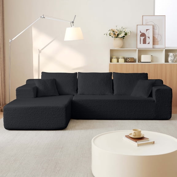 104" Cloud Sectional Couch with Left Facing Chaise, Modern Modular Sofa with Deep Seat, Upholstered Couches for Living Room Bedroom, No Assembly Required, Innovative Chenille Fabric (Black)