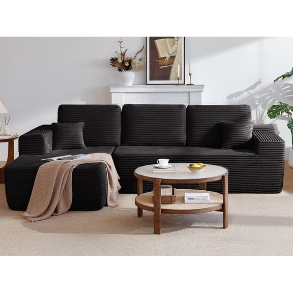 104" Cloud Sectional Sofa Couch with L-Shape Chaise and Side Pockets , Modern Modular Design Upholstered Boneless Sofa Couch with   for  Deep Seat Living Room,Apartment, No Assembly Required, Black