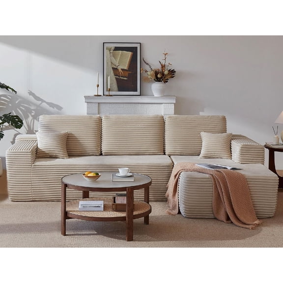 104" Cloud Sectional Sofa Couch with L-Shape Chaise and Side Pockets , Modern Modular Design Upholstered Boneless Sofa Couch with for Deep Seat Living Room,Apartment, No Assembly Required, Beige