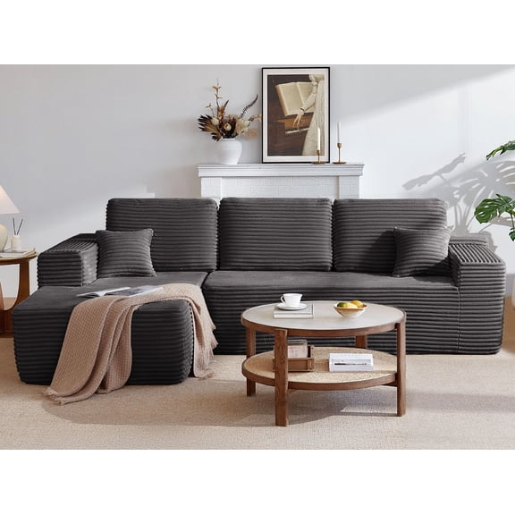 104" Cloud Sectional Sofa Couch with L-Shape Chaise and Side Pockets , Modern Modular Design Upholstered Boneless Sofa Couch with for Deep Seat Living Room,Apartment, No Assembly Required, Gray
