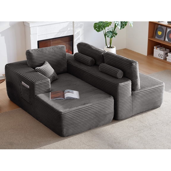 104" Cloud Sectional Sofa with L-Shape Chaise and Side Pockets , Modern Modular Design, Deep Seating, Upholstered Couch for Living Room/Bedroom, No Assembly Required (Plush Fabric), Grey, Left-facing