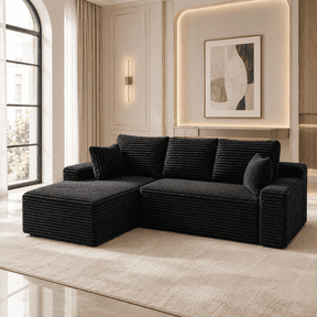 104" Boneless Cloud Sectional Couch with L Shape Chaise, Modern Corduroy Modular Sofa with Deep Seat for Living Room , No Assembly Required (Black, Left Facing Chaise)