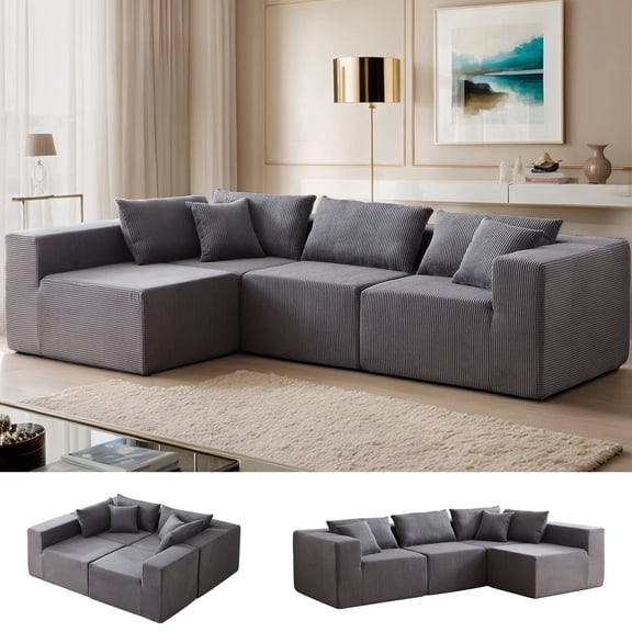 104" Corduroy Modular Sectional Sofa, L-Shaped, Free Combination