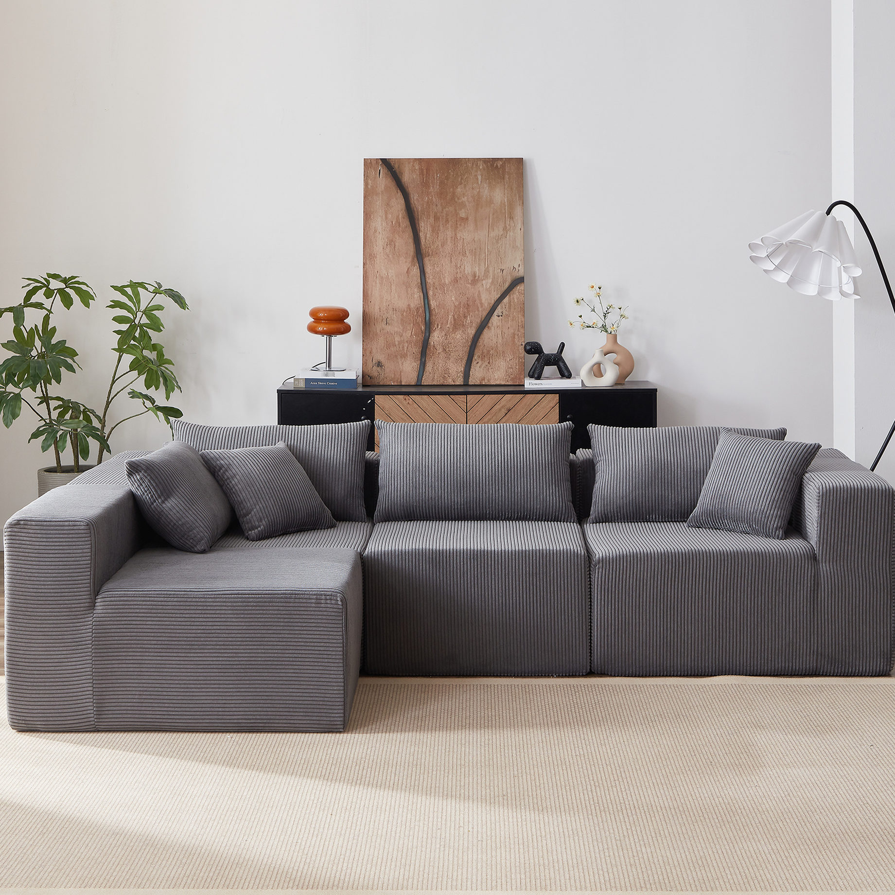 104-Inch Corduroy 4-Seat Modular L-Shaped Sofa / Hassle-Free Setup for ...
