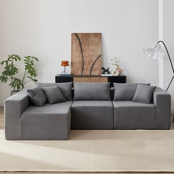 104-Inch Corduroy Modular L Shaped Sectional Sofa,Luxury Floor Couch Set,Upholstered Indoor Furniture,Foam-Filled Compressed Sofa for Living Room,Bedroom,4 PC Free Combination