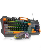104-Key Gaming Keyboard and Mouse Combo, Rainbow RGB Backlit Keyboard and Mouse Wired with Metal Panel for PC Windows, Black