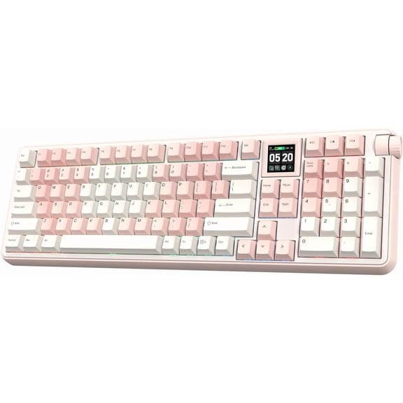 104 Keys Full Size Mechanical Keyboard Smart Display & Volume Knob, Triple Mode Hot Swappable RGB Backlit PBT Dye Sub Keycaps Ergonomic N Key Rollover Gaming Office Keyboard Win Mac Android