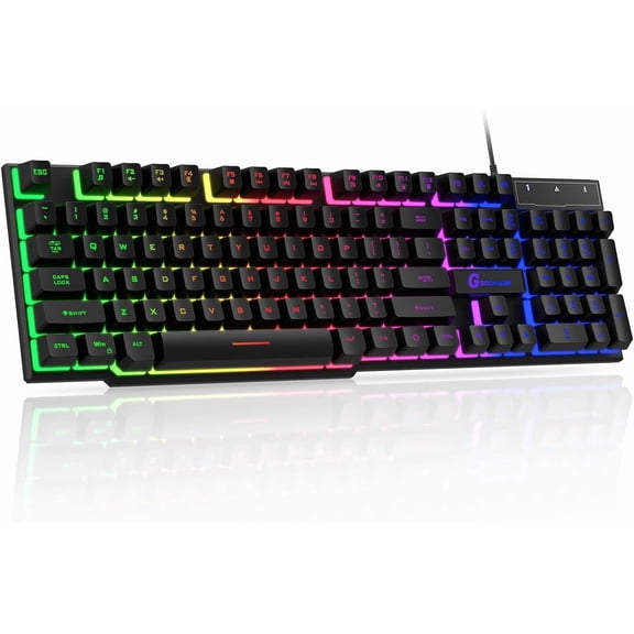 104 Keys Gaming Keyboard, Full Size LED Backlit Wired Keyboard with Multimedia Keys, Anti-Ghosting, Spill-Resistant Membrane Gaming Keyboard for PC Laptop