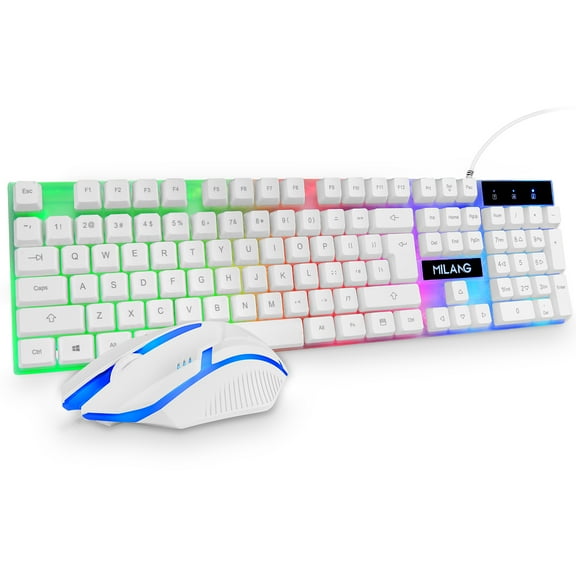 104 Keys Gaming Keyboard and Mouse Combo, Wired LED RGB Rainbow Backlit Keyboard, Quiet Computer Keyboard with Multimedia Keys, PC Keyboard USB Wired Gaming Keyboard PC Gamers Laptop Xbox PS4, White