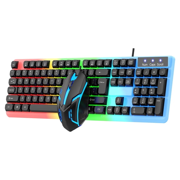 104 Keys Gaming Keyboard and Combo Corded Colorful LED Backlit Keyboard for PC Laptop Desktop