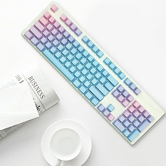 104 Keys Key Caps OEM Profile Ergonomic Wear Resistant Oil-proof Dirt-resistant Replacement PBT Gradient Rainbow Mechanical Keyboard Gaming Keycaps for Home