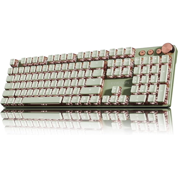 104 Keys Typewriter Style Mechanical Keyboard, Wired LED Backlit Gaming Keyboard with Media Knob, Pink Switch, Purple for Windows & Mac PC-Dark Green