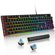 Mechanical Keyboard, 104 Keys Rainbow 11 LED Backlit Wired Keyboard with Blue Switch, Anti-Ghosting/Spill-Resistant/Anti-Dust Mechanical Gaming Keyboard for Windows PC Laptop Computer