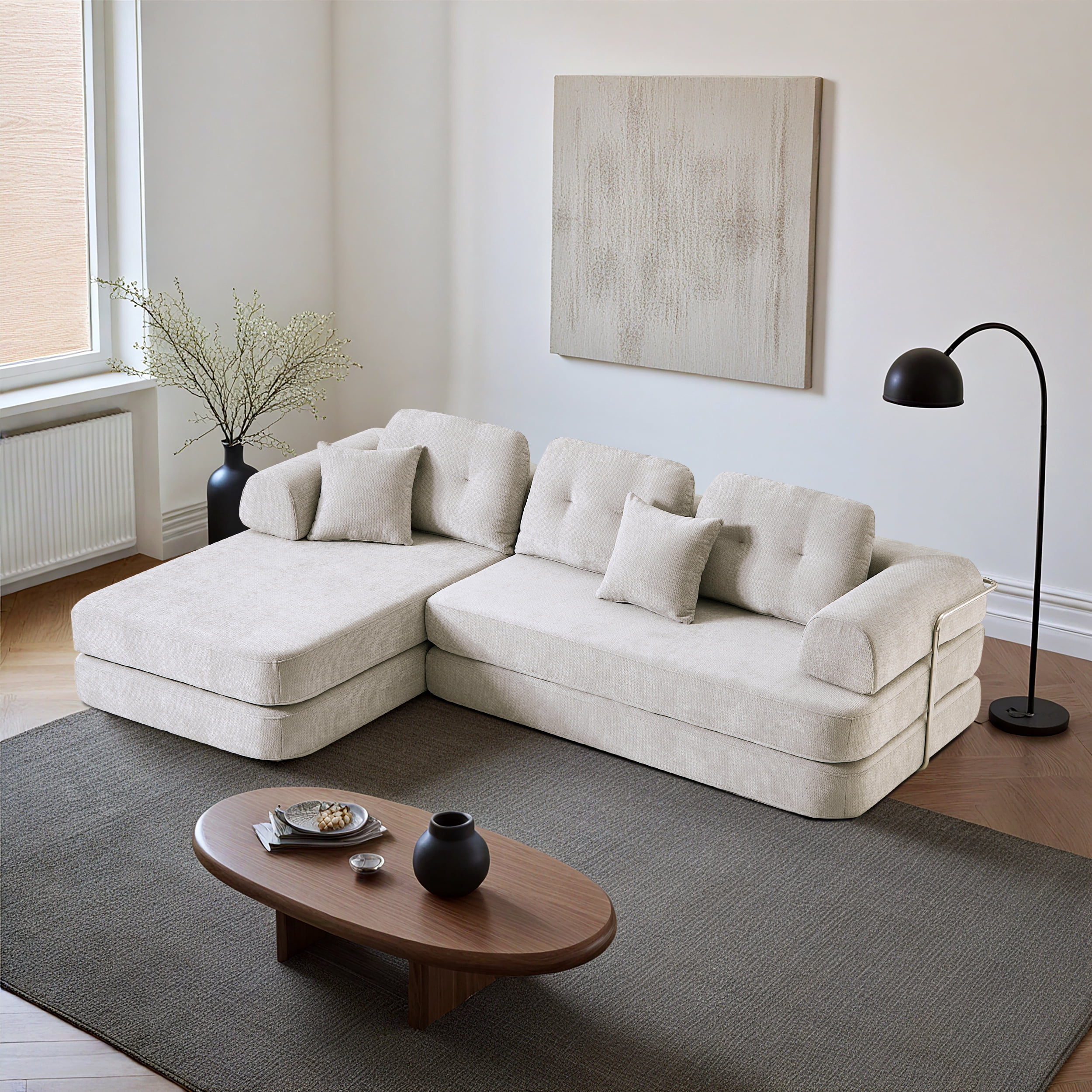 GARITIN Memory Foam, L-Shape Sectional Sofa, linen, Gray