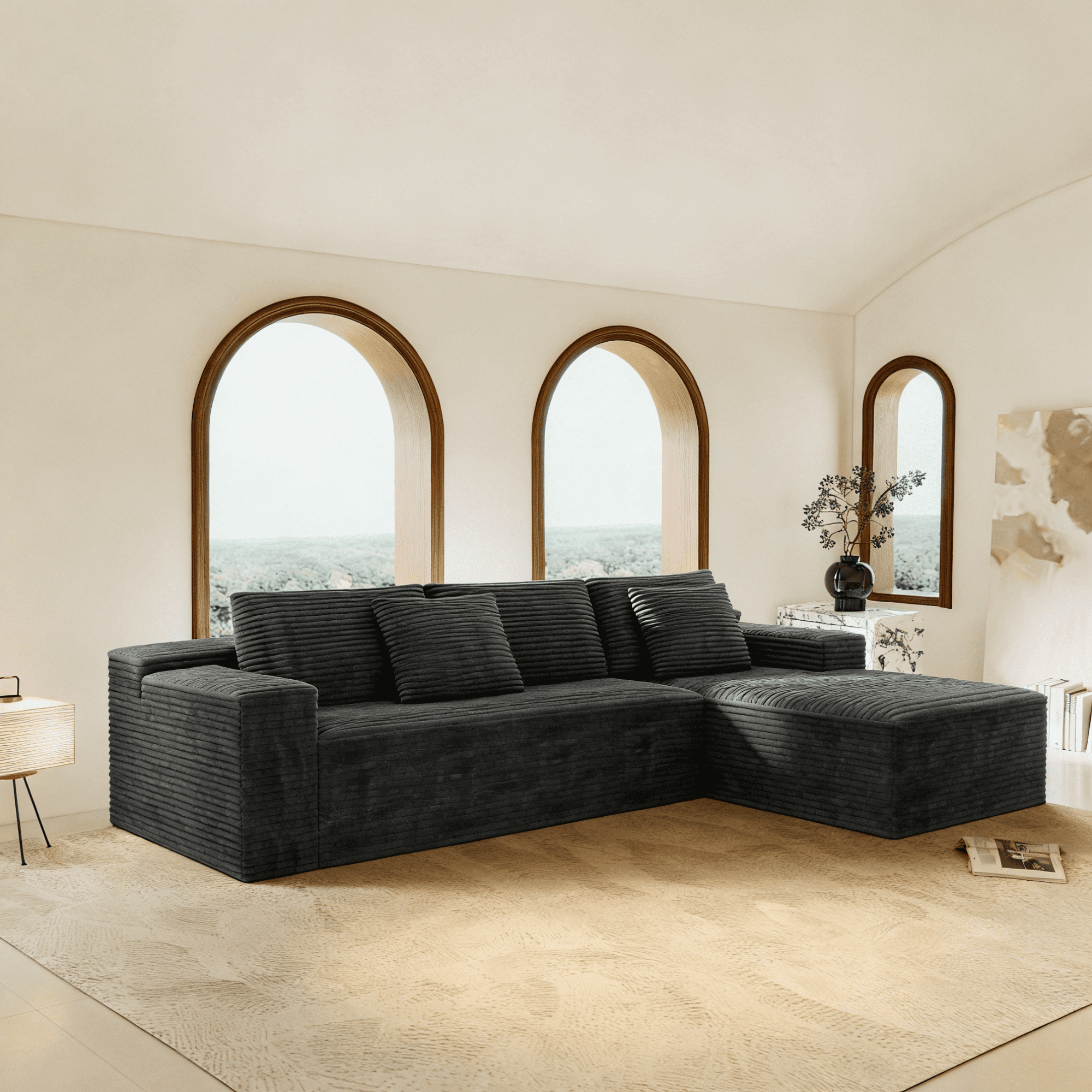104" Modular Sectional Sofa,Oversized L-Shape Cloud Couch,Modern Corduroy Sleeper Couches Boneless Couches for Living Room,Bedroom,Apartmen,No Assembly Required,Grey-Right Chaise
