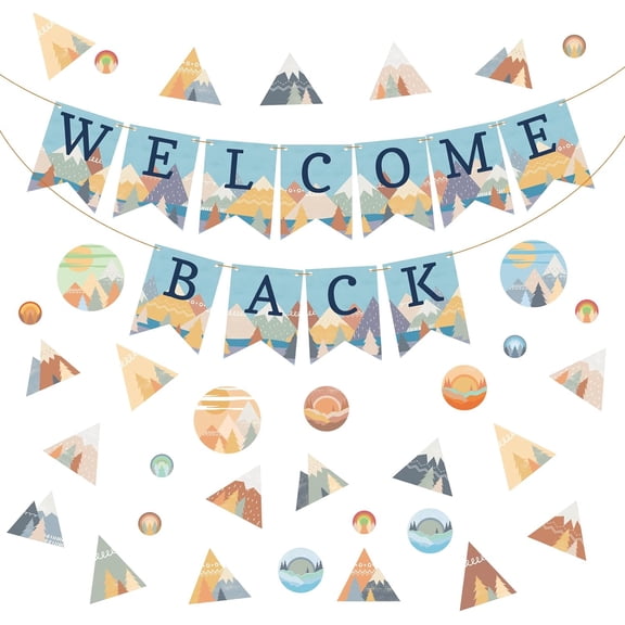 104 Pcs Mountains Welcome Back Bulletin Moving Mountains Welcome Pennants Banners Classroom Decorations Back to School Banner Cutouts for Teacher Classroom Board Party Supplies