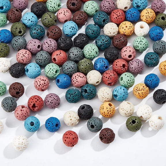 About 104 Pcs Multicolor Lava Beads 8mm Round Lava Beads Strands Lava Rock Beads Loose Stone Beads Spacer Gemstone Beads for Essential Oil Bracelets Jewelry Making Hole: 2.5mm