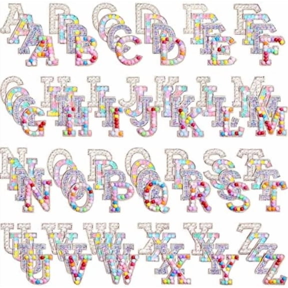 104 Pcs Pearls Rhinestone English Patches A-Z Glitter Pearl Sew on Patches Iron on Letters for Clothing Alphabet Applique Pearl Beaded Letter Patches for DIY Crafts Clothes, 4 Styles$$Art & Craft