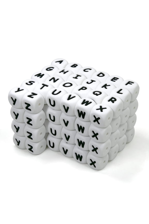 Silicone Letter Beads 104 Pcs, Alphabet 12mm Square Letter Beads, for Keychain Making, Bracelet Making, Necklace, Phone Lanyard, Jewelry, White