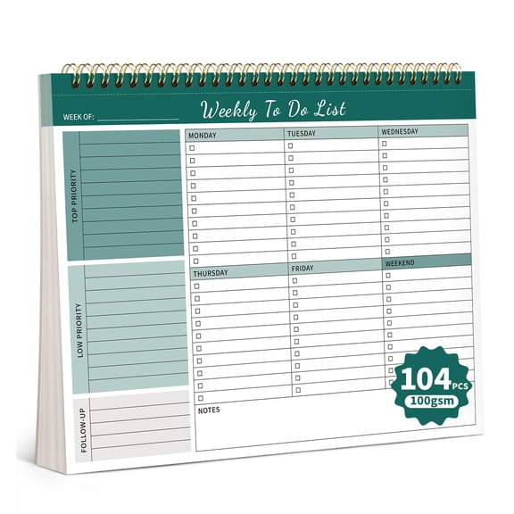 104 Pgs Weekly To Do List Notepad, 52 Duplex-Printed Undated Sheets 100 GSM(8.5"×11") Weekly Desk Planner For Work Home School Office Desk Accessories Supplies & Goal Setting Tasks - Green
