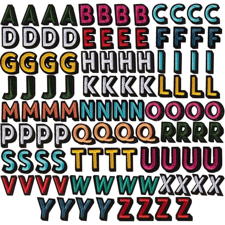 104 Pieces Iron On Letters for T-Shirts, 4 Sets of 26 Embroidered Alphabet A-Z Patches for Denim Jackets, Hats, Fabric (1 In)