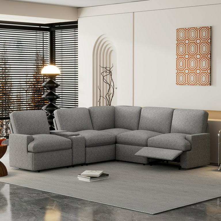 104 Power Recliner Corner Sofa with Storage Box Sectional Couches with USB Ports Cup Holders and Power Socket Home Theater Reclining Sofa for Living Room Office Apartment Bedroom Grey Walmart