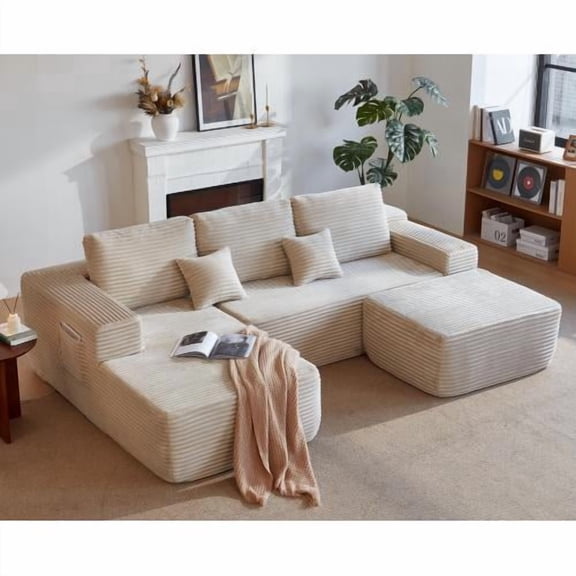 104" U-Shaped Cloud Sectional Couch With Chaise, Modern Modular Sofa No Assembly Required, Plush Deep Seat Upholstered Living Room Furniture, Beige Left Chaise