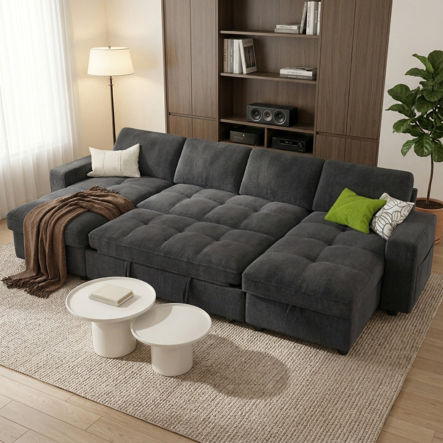 104" U-Shaped Sectional Sleeper Sofa Bed with Pull Out Couch, Large ...