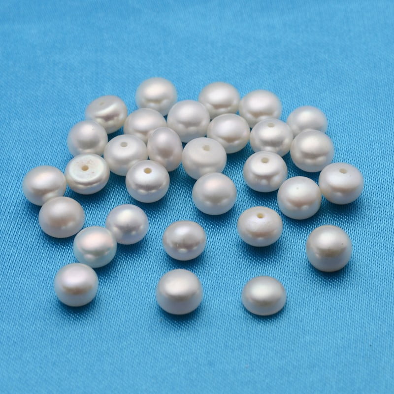 104 pc Grade AA Natural Cultured Freshwater Pearl Beads Half Drilled Hole Half Round White 6.5~7x5~6mm Hole: 1mm Pearl