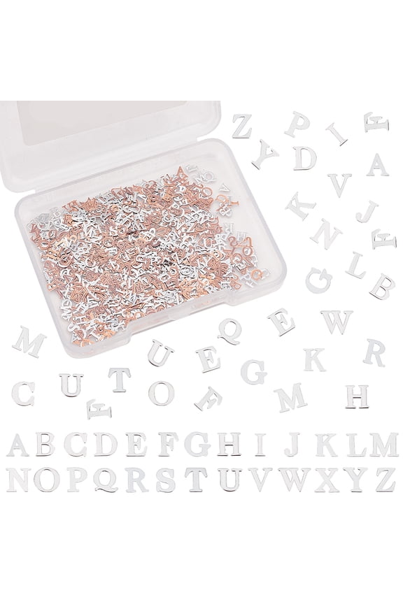 1040 Pcs Platinum Letter Alphabet Resin Filler Charms Alloy Epoxy Resin Supplies Brass Cabochons for Nail Art Decoration Accessories