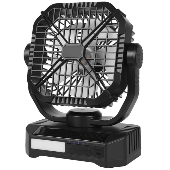 10400mAh Solar fan, Camping Fan with Solar Panel & LED Lantern, 7W 8 Inch Portable Rechargeable Battery Powered for Outside, 4-Speed and Quiet Operated for Picnic, Barbecue, Fishing, Travel