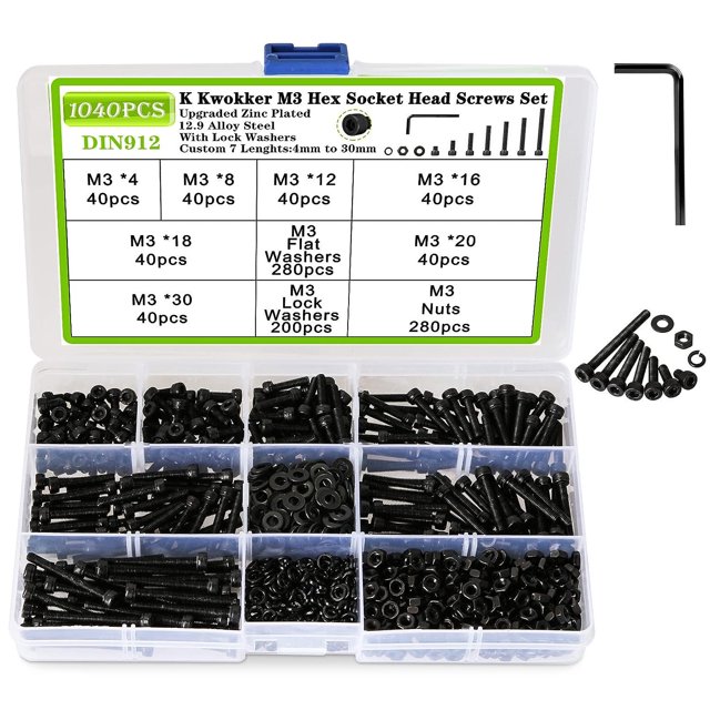 1040PCS M3 Nut and Bolt Assortment Kit, 12.9 Alloy Steel Hex Socket