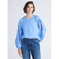 thumbnail image 1 of Free Assembly Women's and Women's Plus Gathered Neck Cotton Top with Long Tie Sleeves, Sizes XS-4X, 1 of 6
